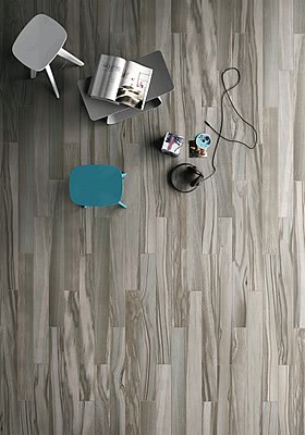 Piastrella di fondo, Effetto legno, Colore grigio, Gres porcellanato non smaltato, 10x100 cm, Superficie opaca